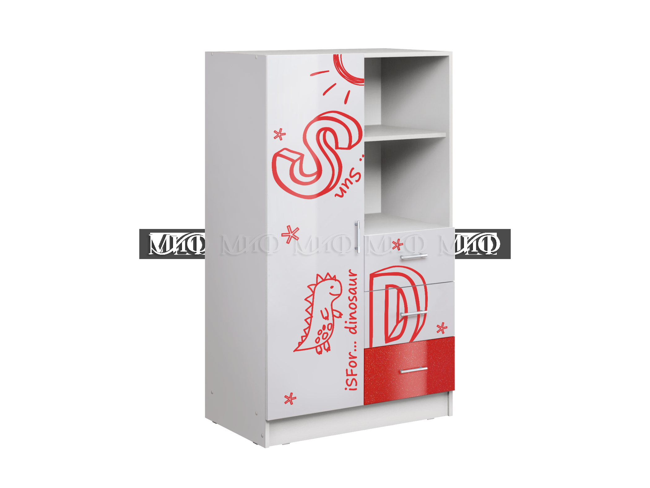 Шкаф Комбинированный Алфавит (Ш-802 мм х Г-460 мм x В-1376 мм)/Разные Цвета