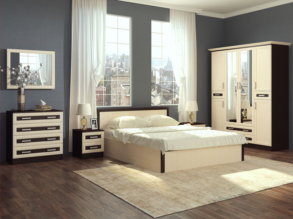 Спальный Гарнитур Гавайи Венге/Белфорт МДФ (Шкаф+Комод+Зеркало+Кровать+Тумбы)