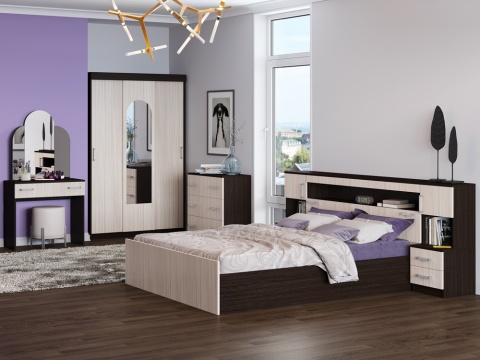 Спальный Гарнитур Барон с Прикроватным Блоком ЛДСП (Венге/Ясень Шимо Светлый)