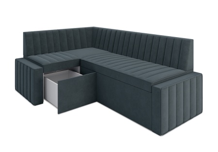 Кухонный угловой диван дельфин Вермут велюр серо-синий
