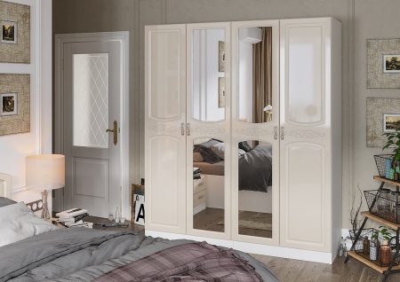 Шкаф 4-х Створчатый Венесуэла МДФ/Жемчуг Глянец (Ш-1800 х В-2100 х Г-570 мм)